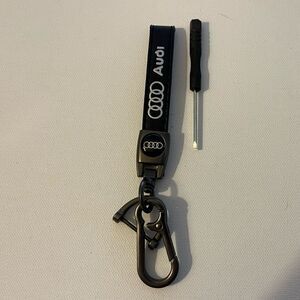 Audi Key Fob Keychain in Black Leather with Logo NWT